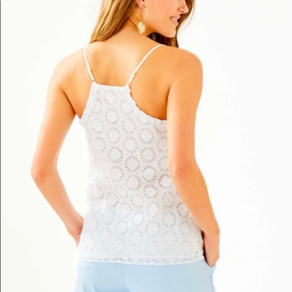 LILLY PULITZER DUSK RUFFLED TANK TOP RESORT WHITE SUNSHINE EYELET. Size L